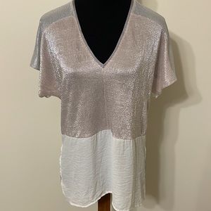 Zara Blush, Silver and Off White Metallic Thread Pullover Top. MAKE AN OFFER!